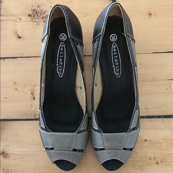 Bella Siba Black and Gray Peep Toe Shoes - Picture 1 of 6